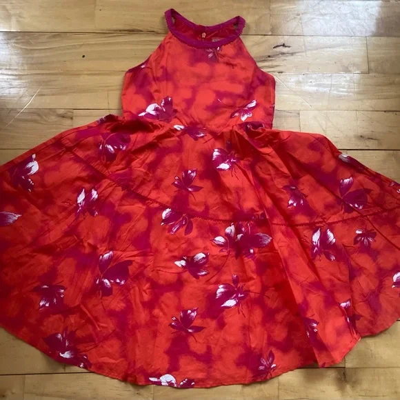 Designer Kenzo Jungle Kids Red Floral Poplin Dress EUC Sz 6